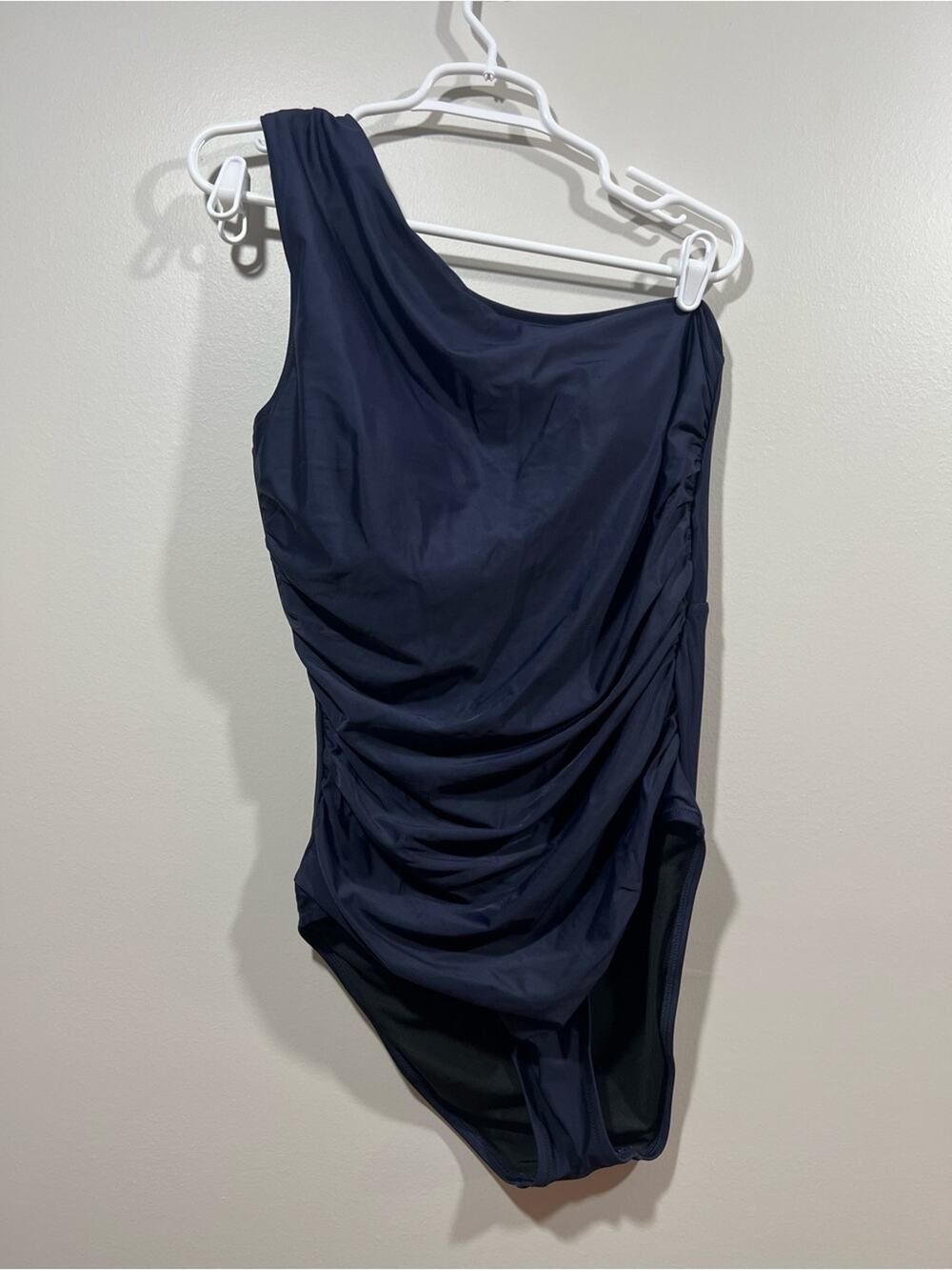 J. Crew Navy One-Shoulder Ruched One-Piece Swimsuit Size 14